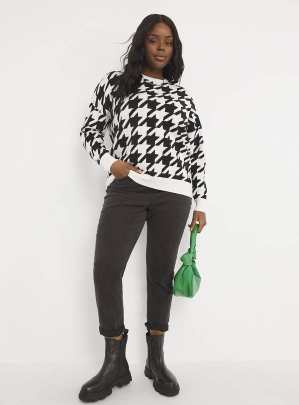 SIMPLY BE Mono Houndstooth Crew Neck Jumper 12-14